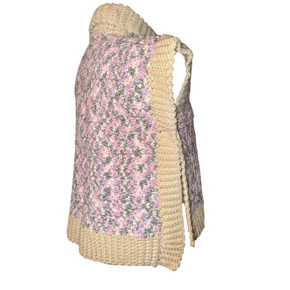 Hand Knit Multicolor Turtleneck Open Sides Poncho Vest Imagine Buttons S/M - Picture 4 of 9